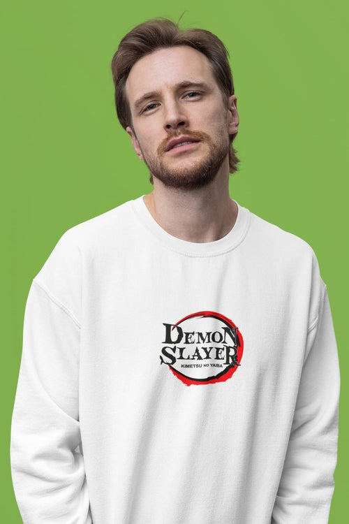 Demon Slayer Sweatshirt – 100% Cotton, Bio-Washed Premium Sweatshirt in White by dudle
