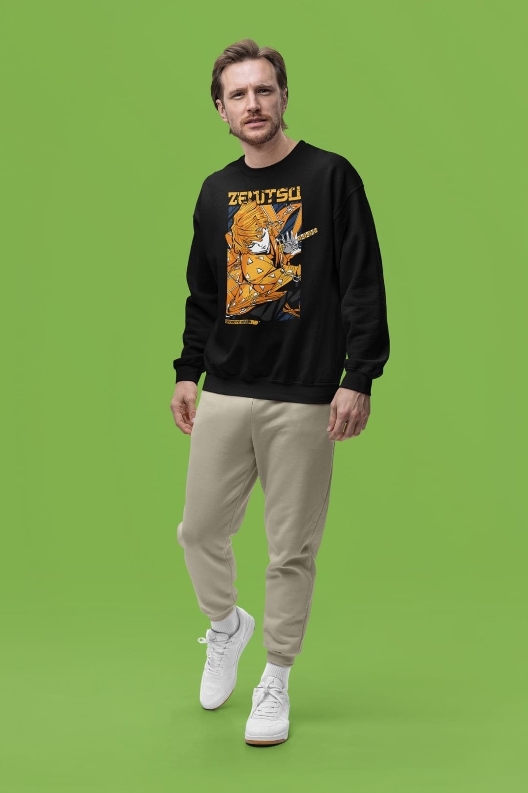 Zenitsu Black Sweatshirt – Demon Slayer 100% Cotton Bio Washed Apparel
