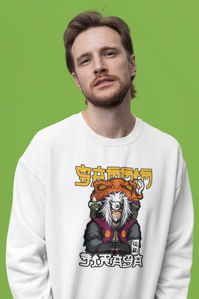 Jiraya White Sweatshirt – 100% Cotton, Bio-Washed Premium Sweatshirt by dudle