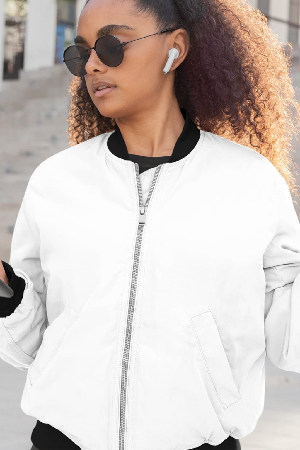 Unisex White Color Bomber Jacket