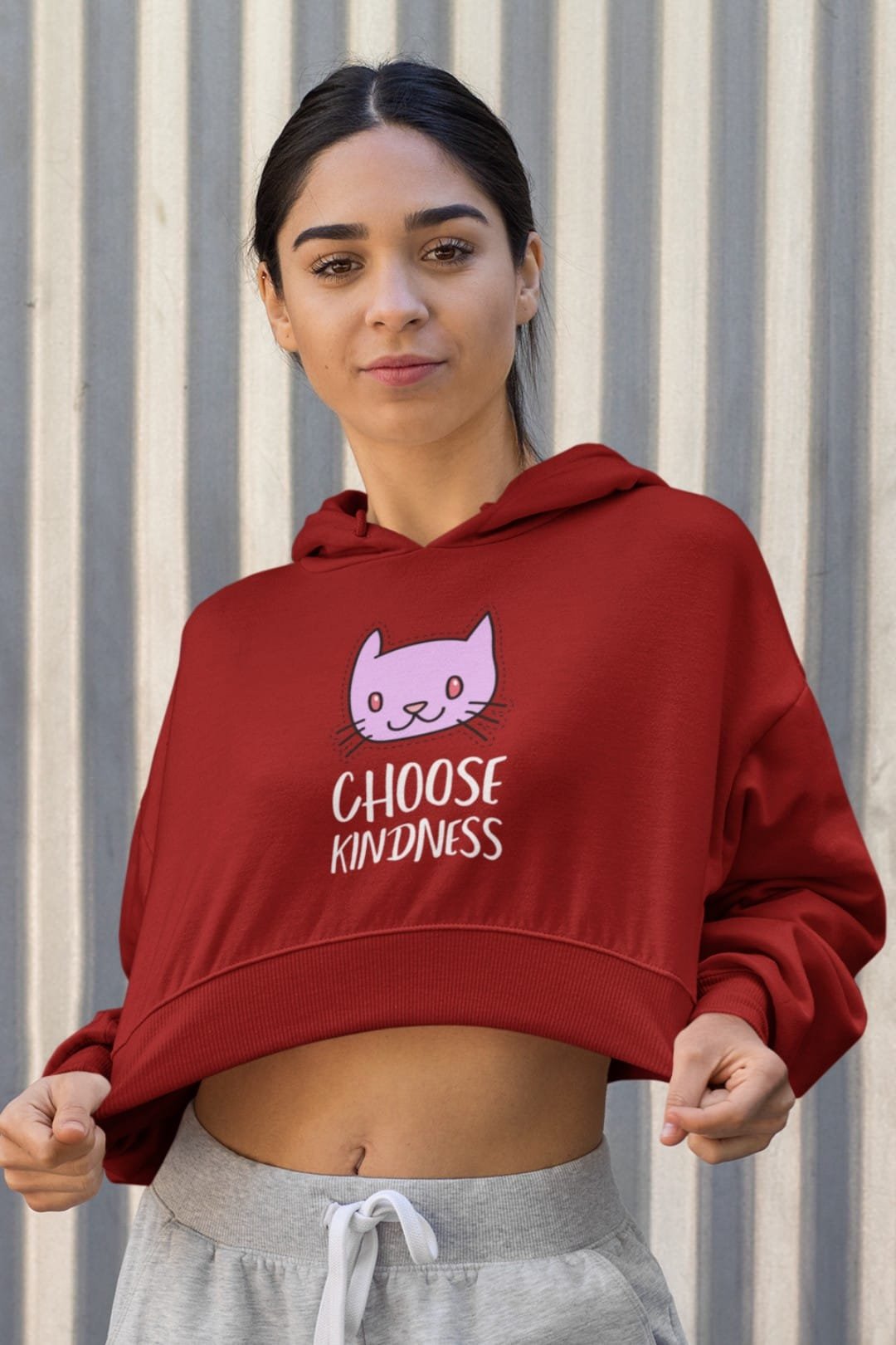 Women’s Cropped Hoodie – Super Combed Maroon ‘Choose Kindness’ Crop Hoodie
