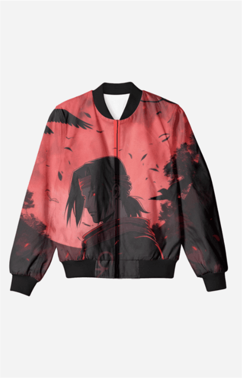 Men’s Black AOP Bomber Jacket with Itachi Uchiha Print