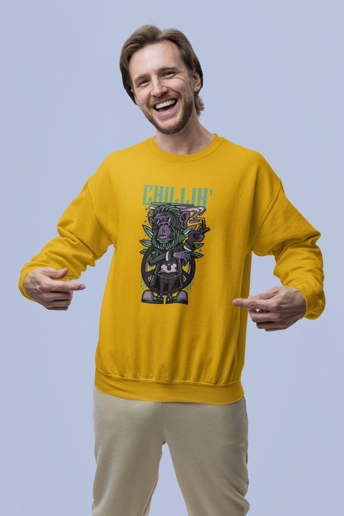 Chilling Monkey Sweatshirt – 100% Cotton, Bio-Washed Premium Sweatshirt by dudle