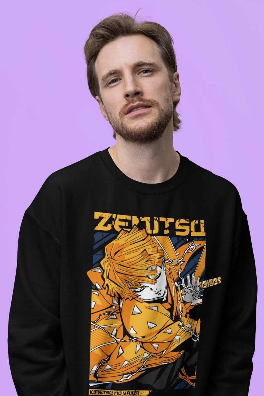 Zenitsu Black Sweatshirt – Demon Slayer 100% Cotton Bio Washed Apparel