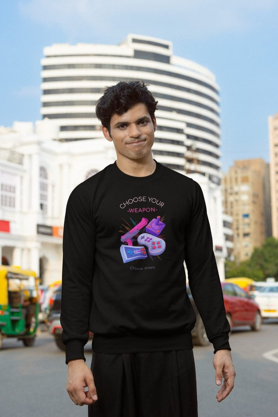 Choose Your Weapon Gaming Sweatshirt – 100% Cotton Bio-washed Black Gamer Apparel