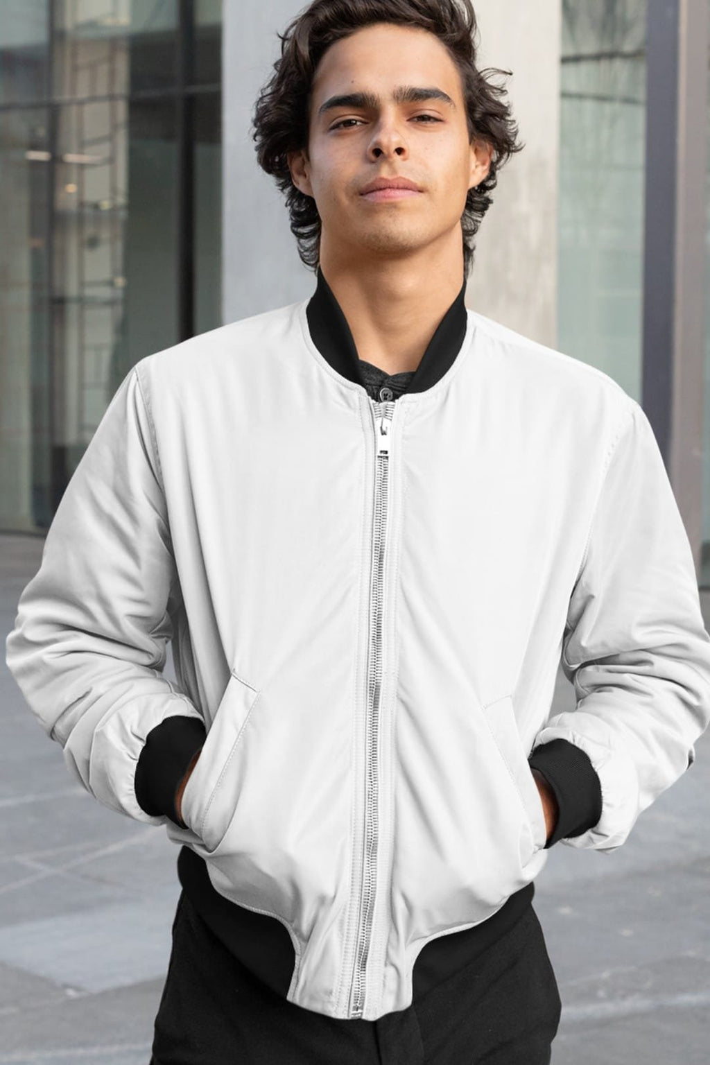 Unisex White Color Bomber Jacket