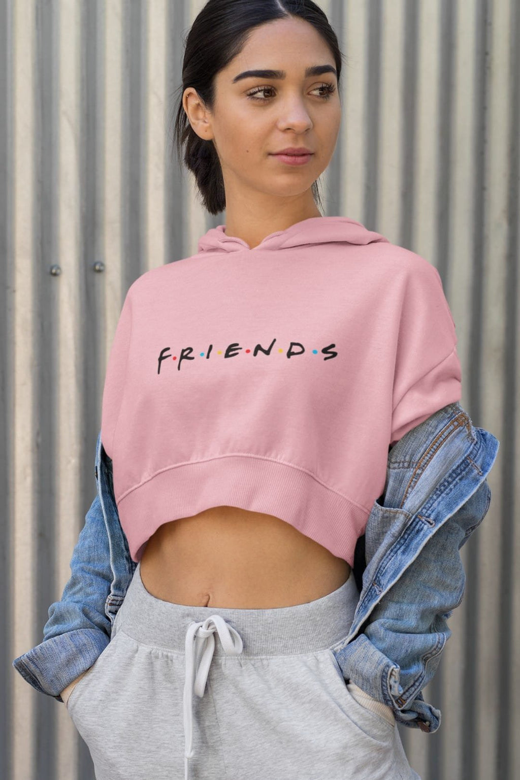 Women’s Cropped Hoodie with Friends Title Print – Trendy Cotton Hoodie