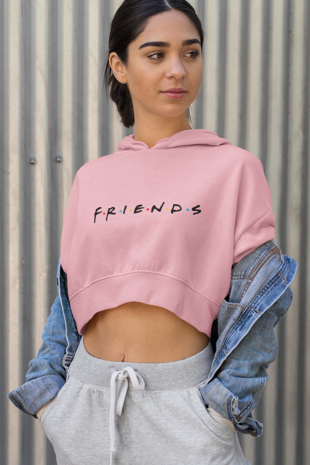 Women’s Cropped Hoodie with Friends Title Print – Trendy Cotton Hoodie