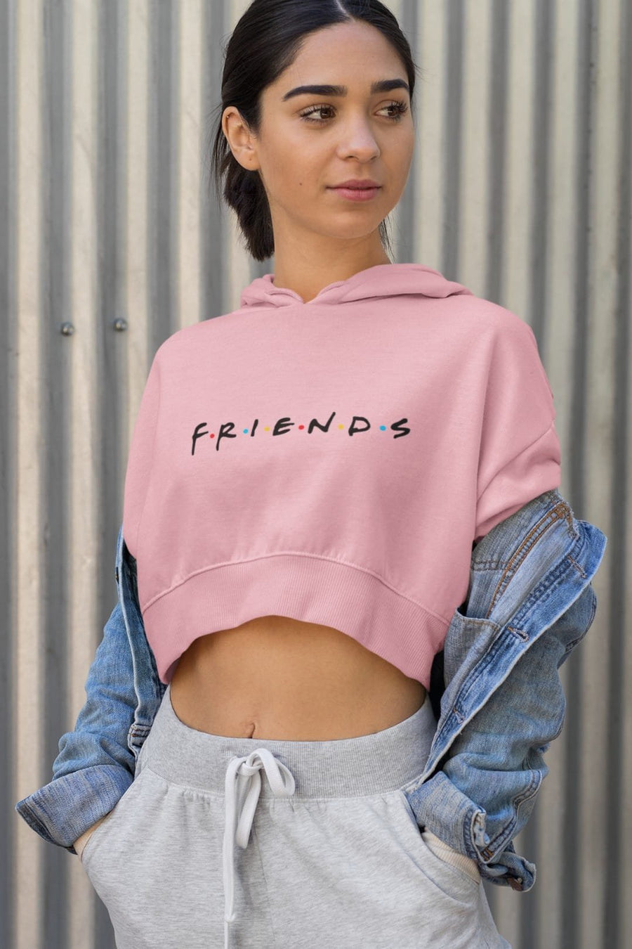 Women’s Cropped Hoodie with Friends Title Print – Trendy Cotton Hoodie