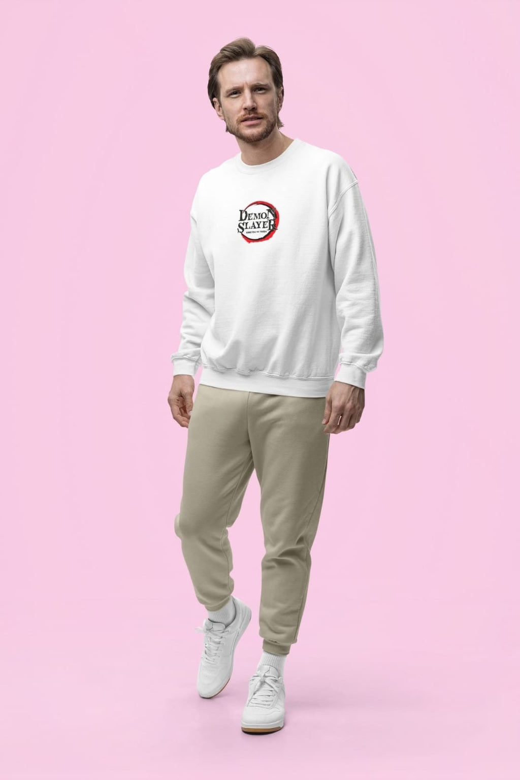 Demon Slayer Sweatshirt – 100% Cotton, Bio-Washed Premium Sweatshirt in White by dudle