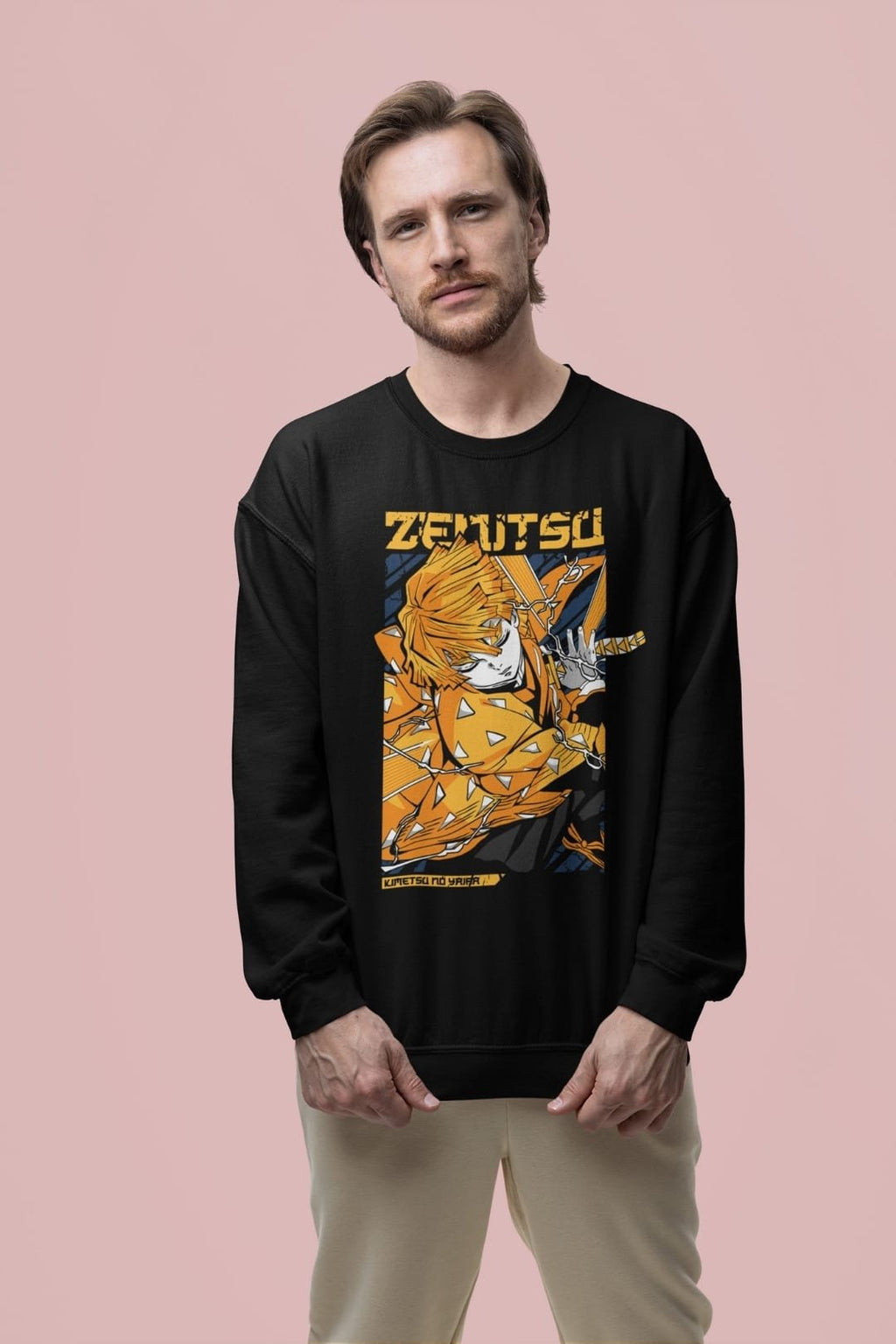 Zenitsu Black Sweatshirt – Demon Slayer 100% Cotton Bio Washed Apparel