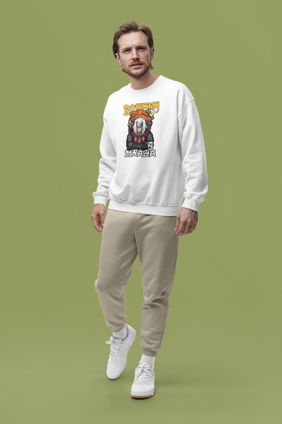 Jiraya White Sweatshirt – 100% Cotton, Bio-Washed Premium Sweatshirt by dudle