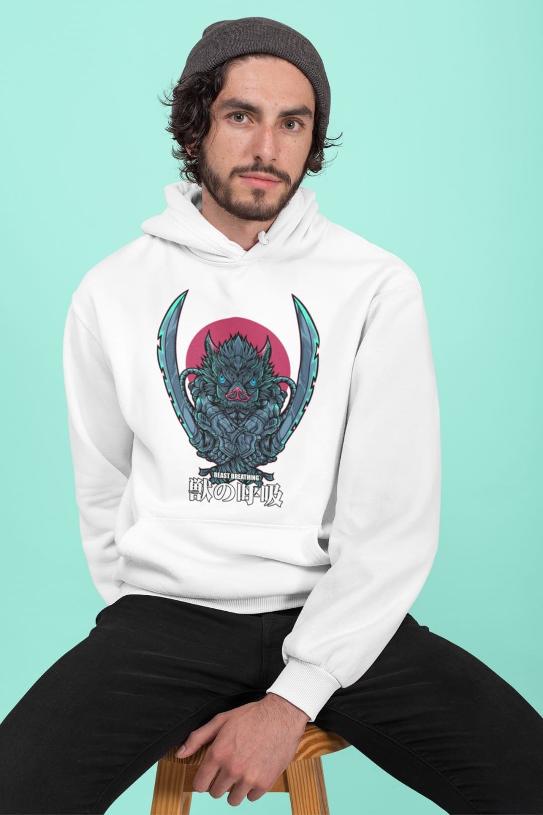 Inosuke Hooded Sweatshirt – Black & White