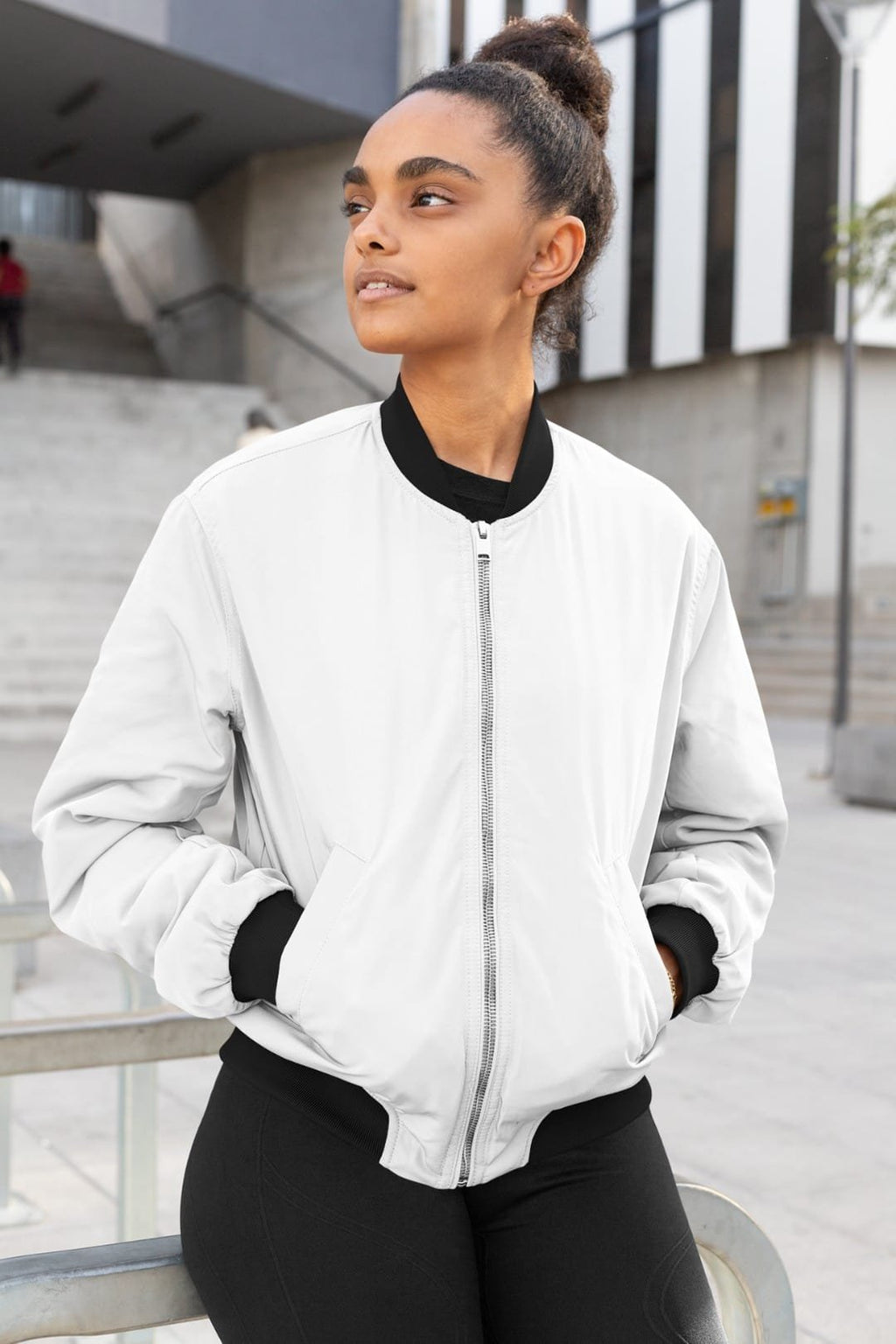 Unisex White Color Bomber Jacket