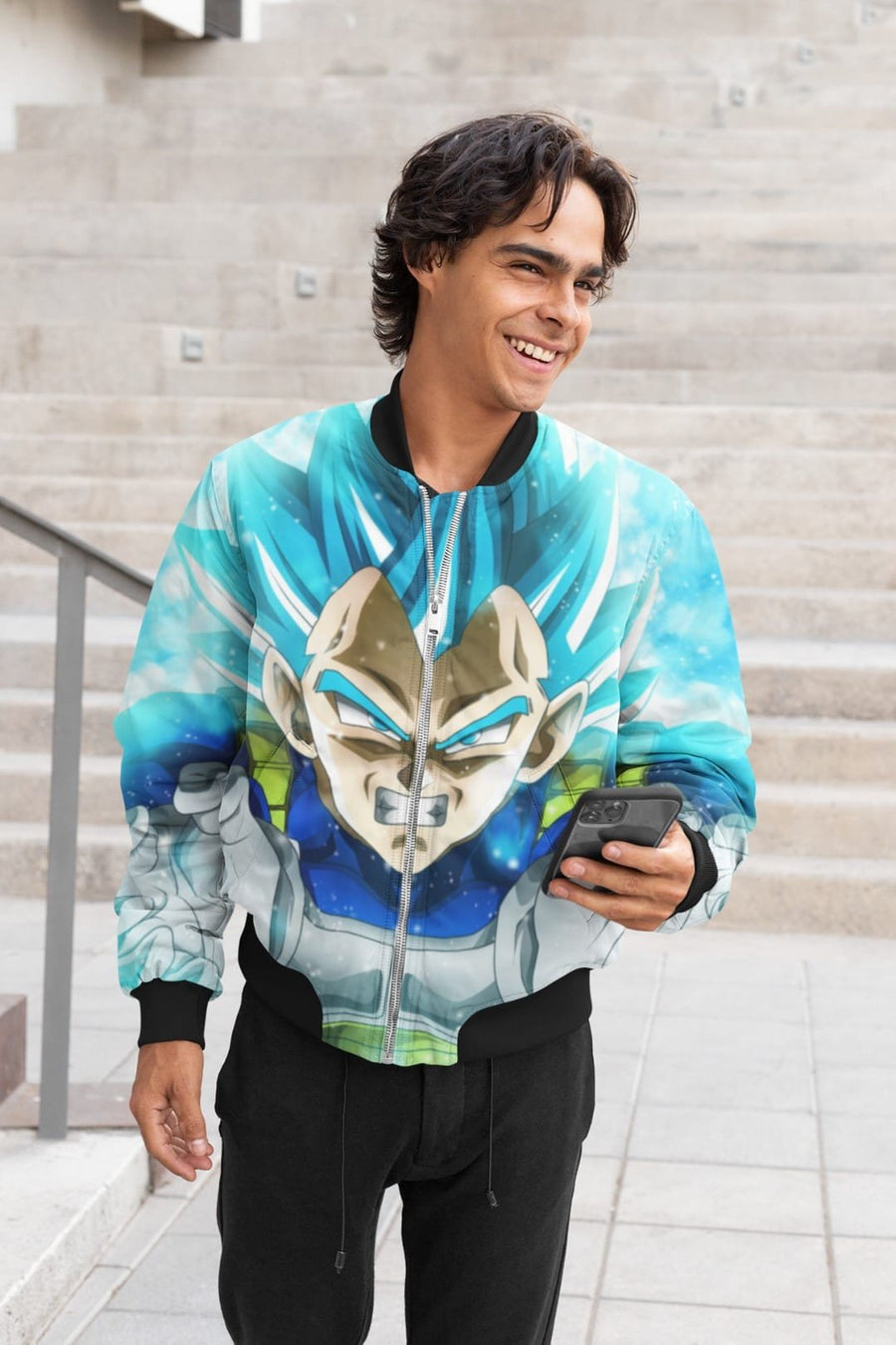 Vegeta Blue AOP Bomber Jacket for Men