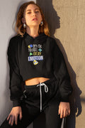 Women’s Black Cropped Hoodie with “It’s OK To Feel Every Emotion” Text Print – Trendy Cotton Hoodie