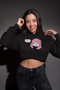 Women’s Black Cropped Hoodie with Anya Spy X Family Anime Meme Print – Trendy Cotton Hoodie