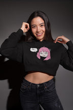 Women’s Black Cropped Hoodie with Anya Spy X Family Anime Meme Print – Trendy Cotton Hoodie