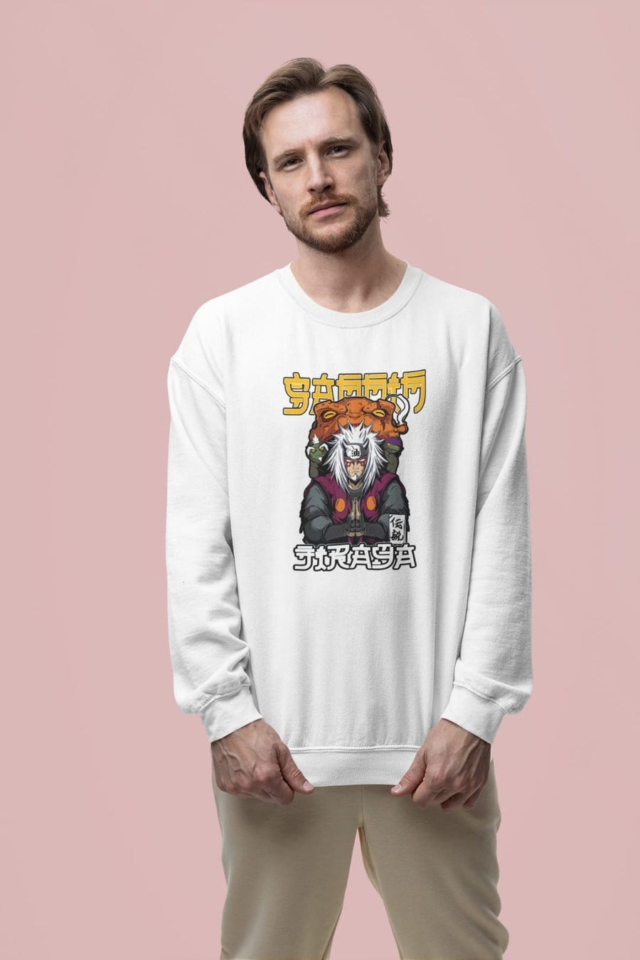 Jiraya White Sweatshirt – 100% Cotton, Bio-Washed Premium Sweatshirt by dudle