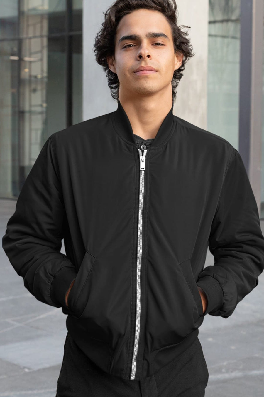 Unisex Black Color Bomber Jacket