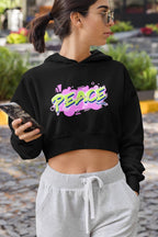 Women’s Black Cropped Hoodie  – Peace Trendy Cotton Hoodie