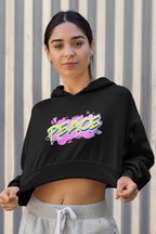 Women’s Black Cropped Hoodie  – Peace Trendy Cotton Hoodie