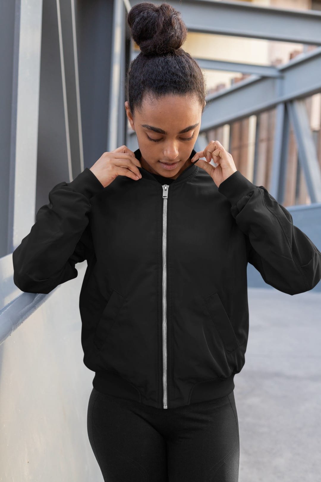 Unisex Black Color Bomber Jacket
