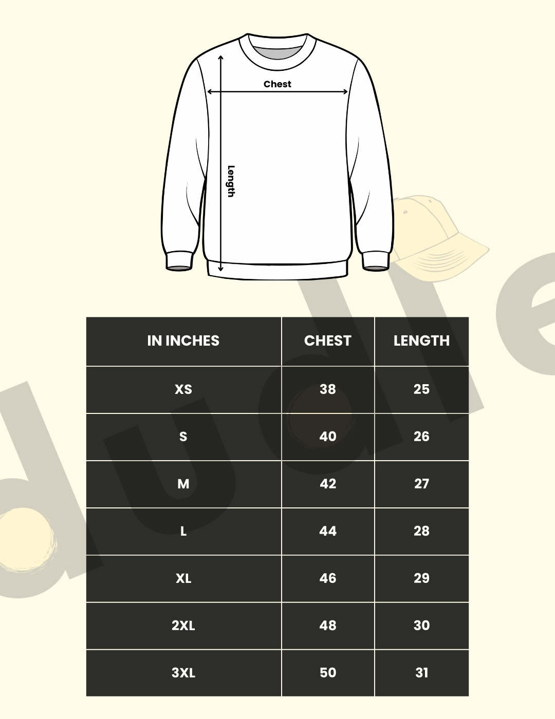 Sweatshirt Size Chart