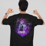 Black Solo Leveling Oversized T-Shirt featuring Sung Jinwoo design, unisex fit, 240 GSM cotton.